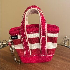 Lands' End Red and White Striped Mini Tote Keychain Bag